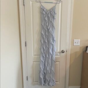 Elegant Light Blue Ruffle Dress